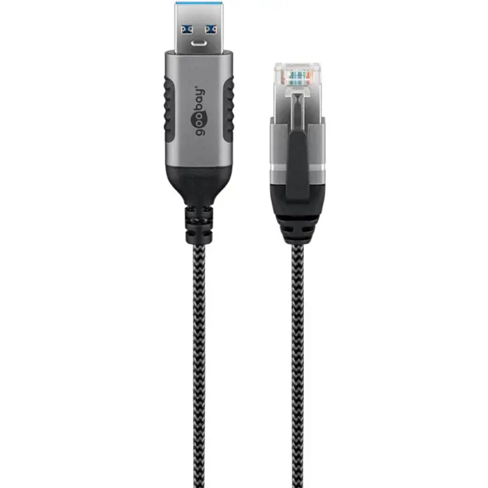 goobay Ethernet adapter cable USB-A 3.2 Gen1 > RJ-45, Slim (black/gray, 3 meters)