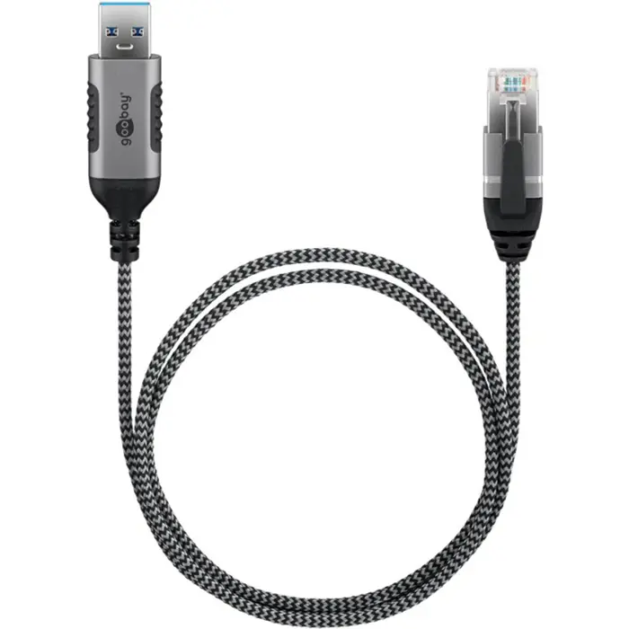 goobay Ethernet adapter cable USB-A 3.2 Gen1 > RJ-45, Slim (black/gray, 2 meters)