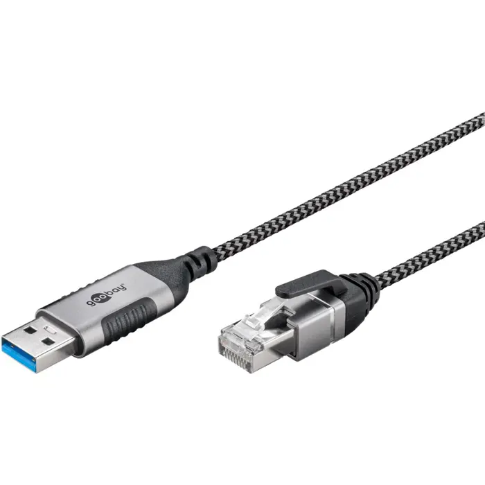 goobay Ethernet adapter cable USB-A 3.2 Gen1 > RJ-45, Slim (black/gray, 2 meters)