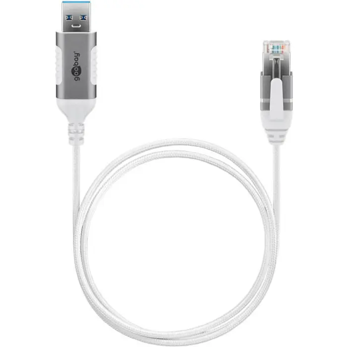 goobay Ethernet adapter cable USB-A 3.2 Gen1 > RJ-45, Slim (white, 5 meters)