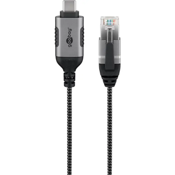 goobay Ethernet adapter cable USB-C 3.2 Gen2 > RJ-45, Slim (black/gray, 5 meters)