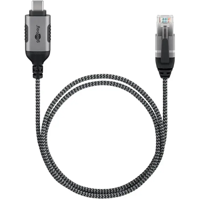 goobay Ethernet adapter cable USB-C 3.2 Gen2 > RJ-45, Slim (black/gray, 5 meters)