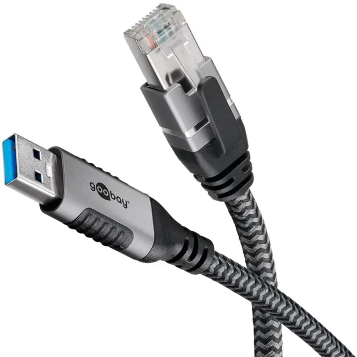 goobay Ethernet cable USB-A 3.2 Gen1 plug > RJ-45 plug, LAN adapter (black/silver, 10 meters)