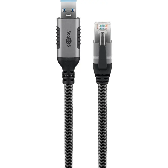 goobay Ethernet cable USB-A 3.2 Gen1 plug > RJ-45 plug, LAN adapter (black/silver, 10 meters)