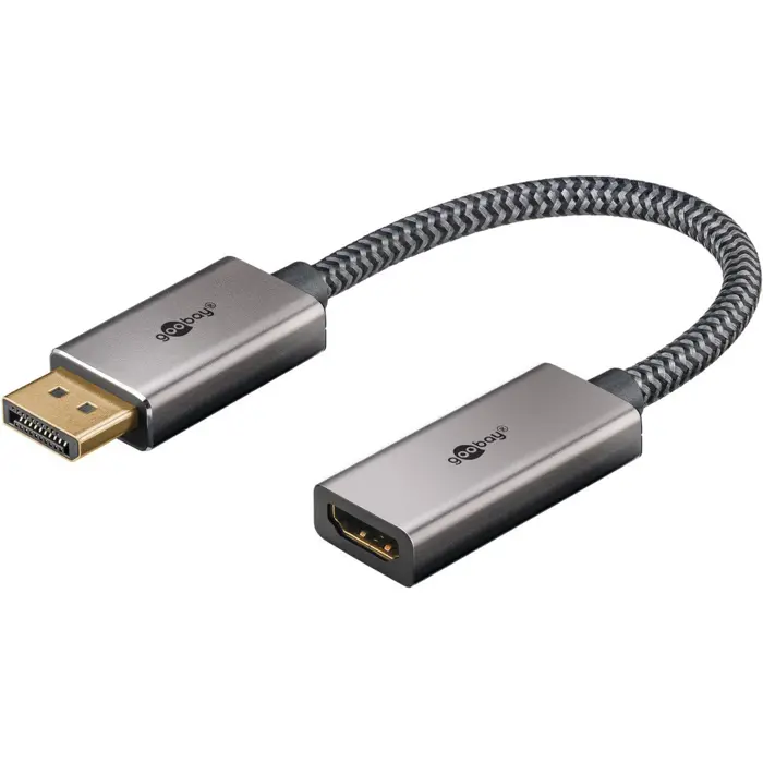 Goobay Plus DisplayPort > HDMI adapter cable, 8K @ 60Hz (gray, 20cm, 32 Gbit/s)