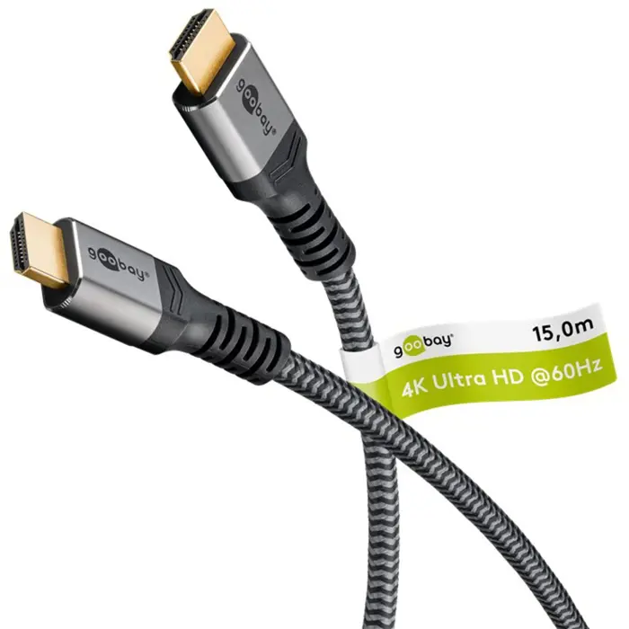 goobay Plus High Speed HDMI Cable with Ethernet, 4K @ 60Hz (grey, 15 meters)