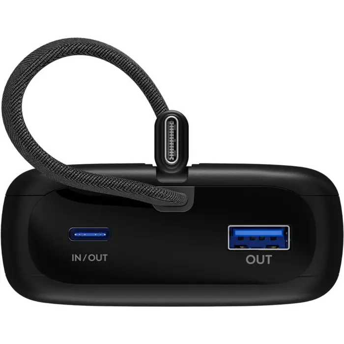goobay power bank 20,000 mAh, integrated USB-C cable 13cm, 30 watts black, 20 Ah, 1x USB-A, 2x USB-C, PD, QC