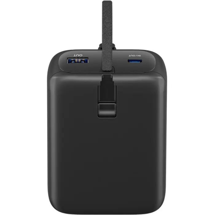 goobay power bank 20,000 mAh, integrated USB-C cable 13cm, 30 watts black, 20 Ah, 1x USB-A, 2x USB-C, PD, QC