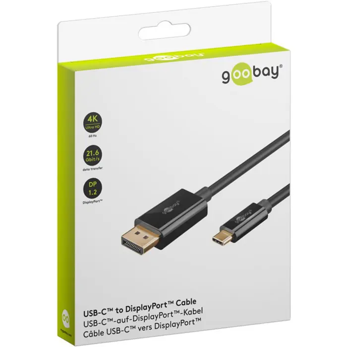 Goobay USB adapter cable, USB-C male > DisplayPort male, 4K 60Hz (black, 1 meter, 21.6 Gbit/s)
