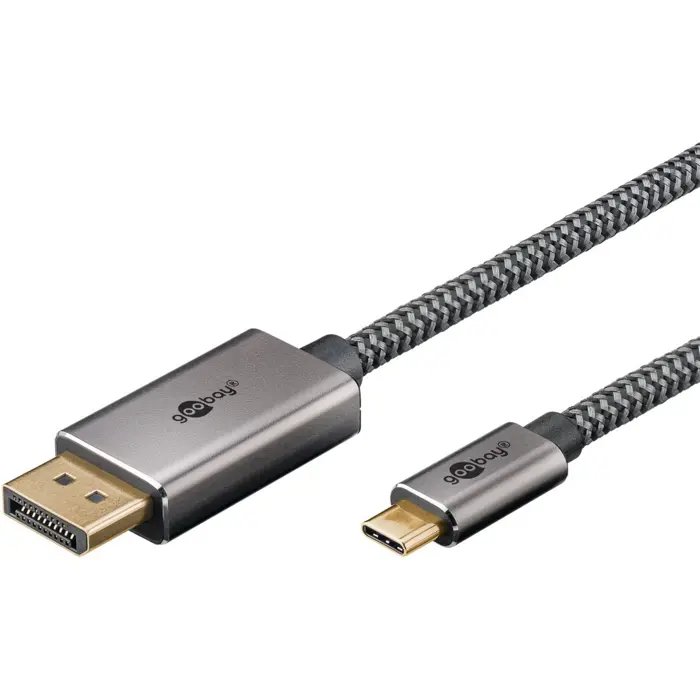 Goobay USB adapter cable, USB-C plug > DisplayPort plug, 4K 60Hz (black/silver, 1 meter, textile cable)