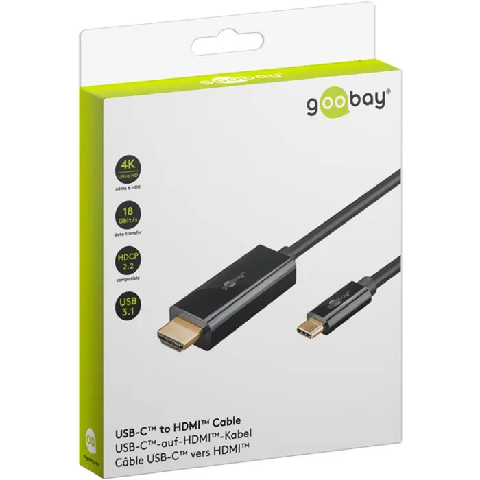Goobay USB adapter cable, USB-C plug > HDMI plug, 4K / 60Hz (black, 1 meter)