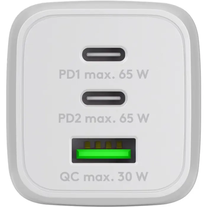 goobay USB-C fast charger Nano, PD, GaN, 65 watts (white, 1x USB-A, 2x USB-C PD, Charge 3.0)