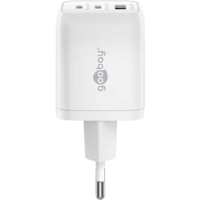 goobay USB-C fast charger Nano, PD, GaN, 65 watts (white, 1x USB-A, 2x USB-C PD, Charge 3.0)