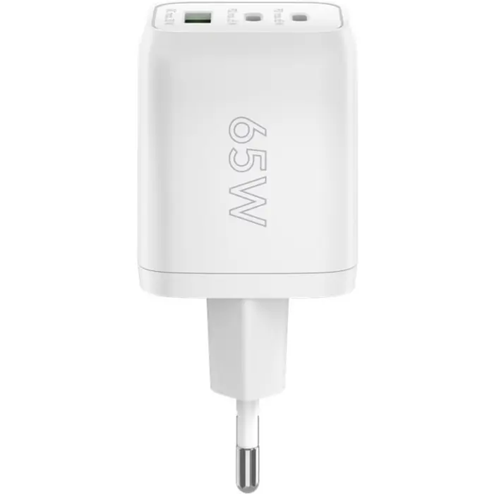 goobay USB-C fast charger Nano, PD, GaN, 65 watts (white, 1x USB-A, 2x USB-C PD, Charge 3.0)
