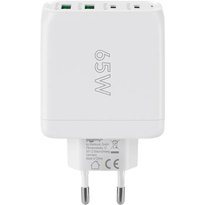 goobay USB-C multiport quick charger, PD, GaN, 68 watts (white, 2x USB-C, 2x USB-A, Power Delivery, QuickCharge)