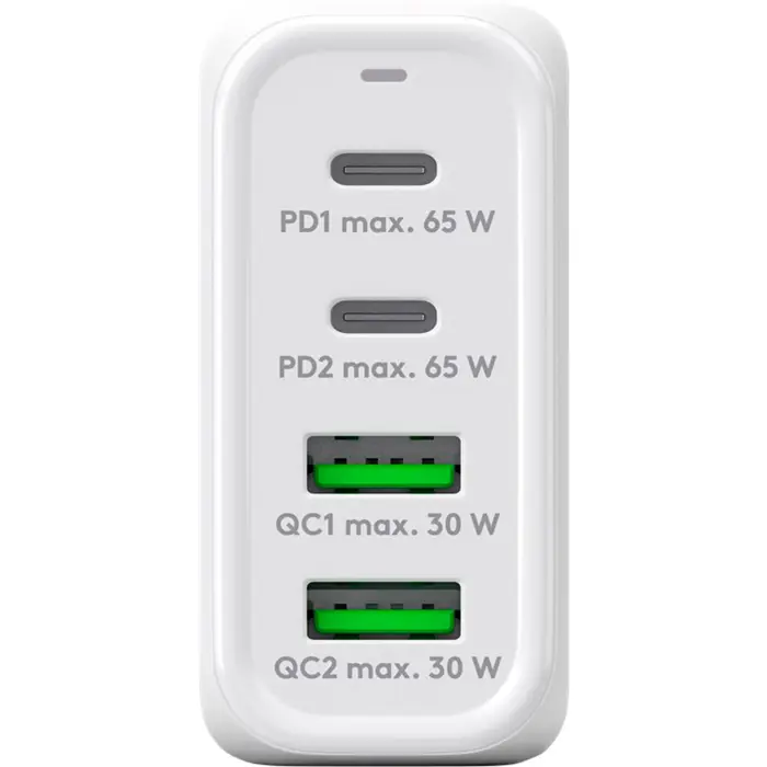 goobay USB-C multiport quick charger, PD, GaN, 68 watts (white, 2x USB-C, 2x USB-A, Power Delivery, QuickCharge)
