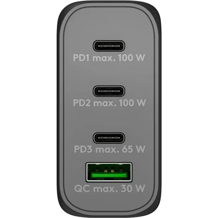 goobay USB-C PD multiport quick charger 100 watts (black, 1x USB-A QC, 3x USB-C PD, GaN technology)