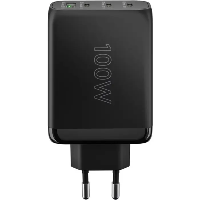 goobay USB-C PD multiport quick charger 100 watts (black, 1x USB-A QC, 3x USB-C PD, GaN technology)