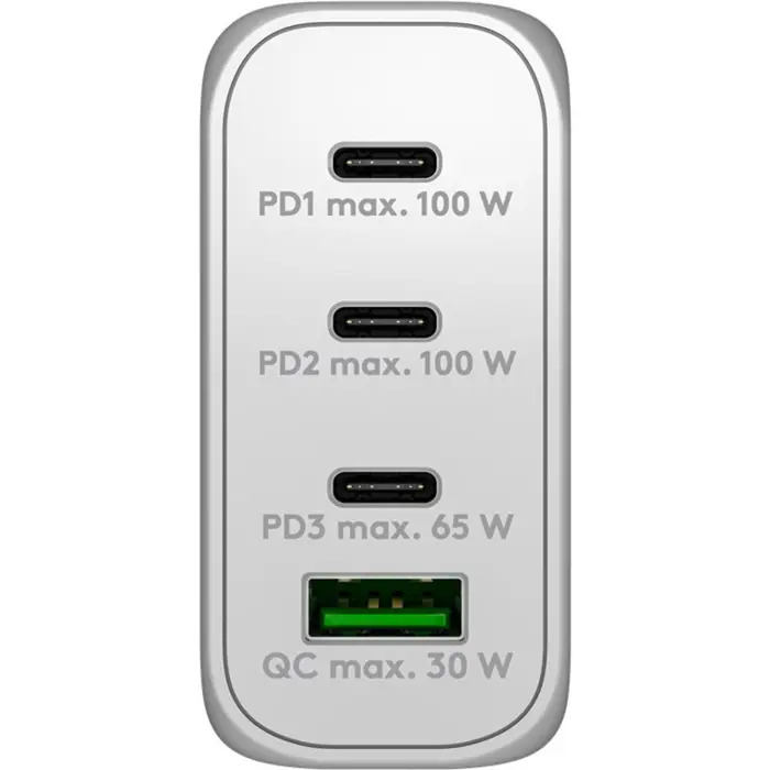 goobay USB-C PD multiport quick charger 100 watts (white, 1x USB-A QC, 3x USB-C PD, GaN technology)