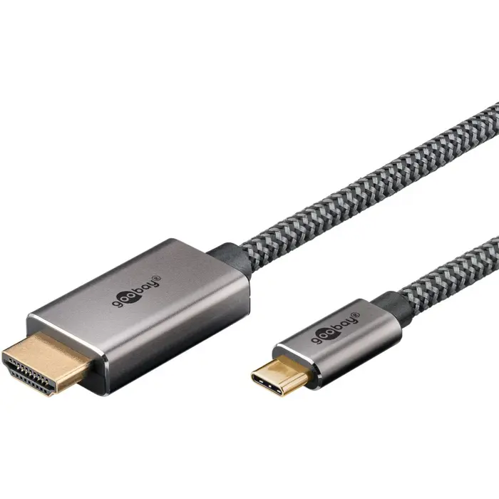 goobay USB textile adapter cable, USB-C plug > HDMI plug, 4K / 60Hz black/silver, 2 meters