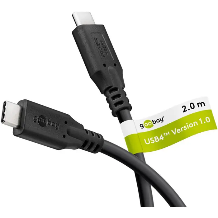 Goobay USB4 Gen 3x2 cable, USB-C plug > USB-C plug, 40Gbit/s (black, 2 meters, PD, charging with up to 100 watts)