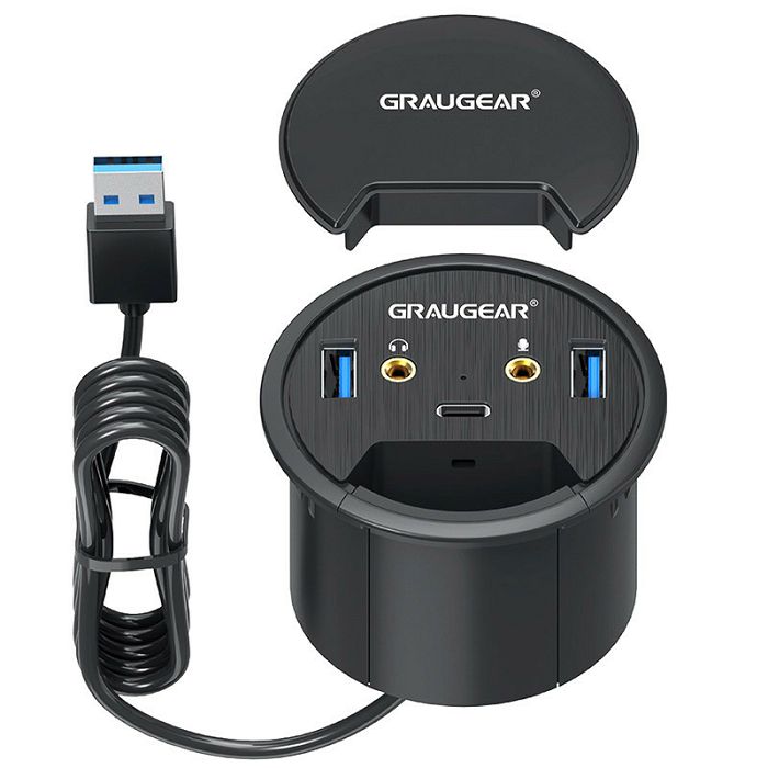 Graugear table HUB, USB 3.0 2x Type-A / 1x Type-C, audio connection, 60 mm-G-THUB-AU-60