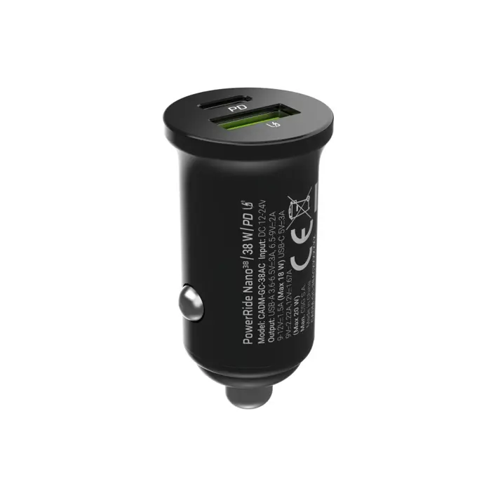 Green Cell GC CADM-GC-38AC - USB-Ladegeraet 38 W 1x USB-C USB-A black Flashlight, GPS, Headphones, Mobile phone, Navigator, Other, Portable speaker, Power bank, Smartphone, Smartwatch, Tablet, Unive
