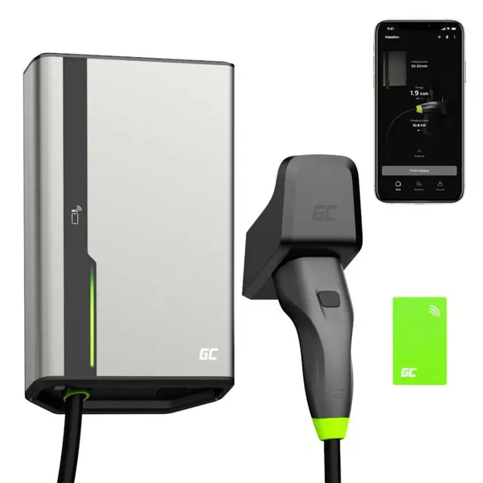 Green Cell GC EVGC021B2275 - Wallbox, 3,6 - 22 KW, 7,5 m, NFC Grey Aluminium Wall Built-in display LED