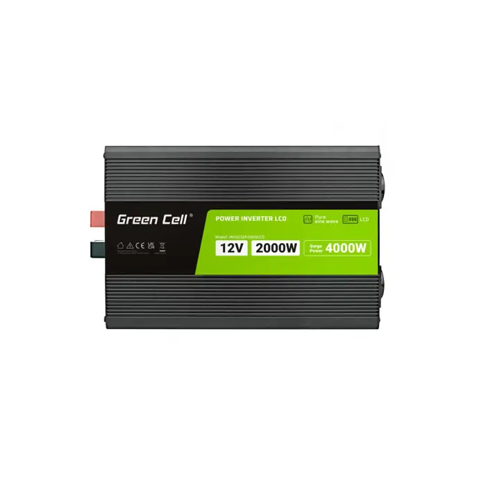 Green Cell PowerInverter LCD 12V to 230V 2000W/40000W car inverter with LCD display - pure sine wave