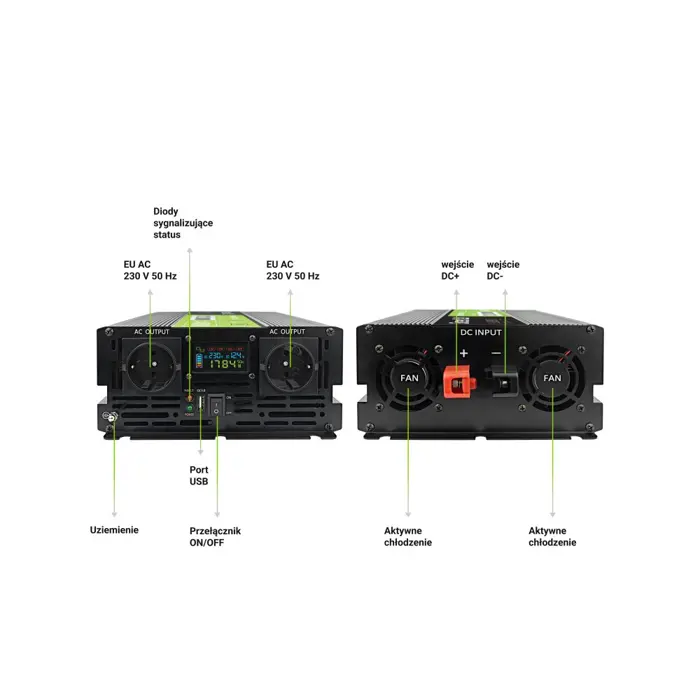Green Cell PowerInverter LCD 12V to 230V 2000W/40000W car inverter with LCD display - pure sine wave