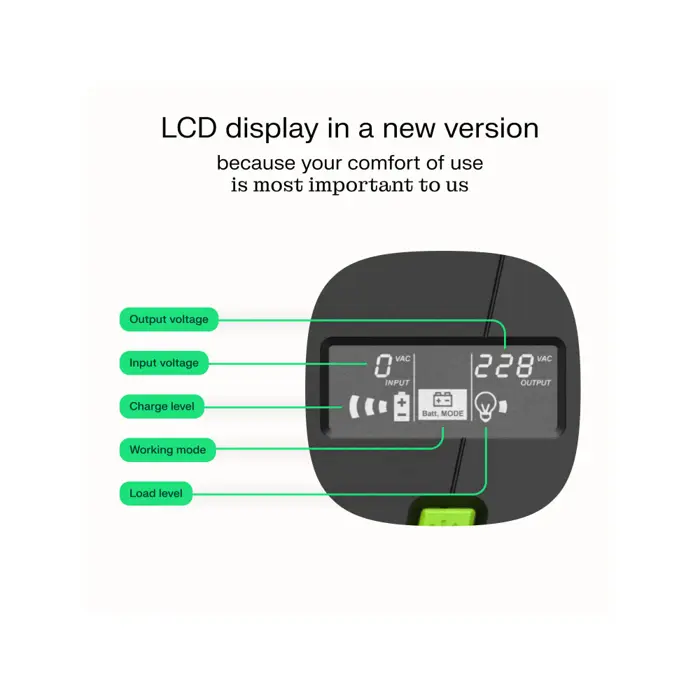Green Cell UPS (UPSLM900) 1500VA/900W, Modified sine wave, Line Interactive AVR, LCD