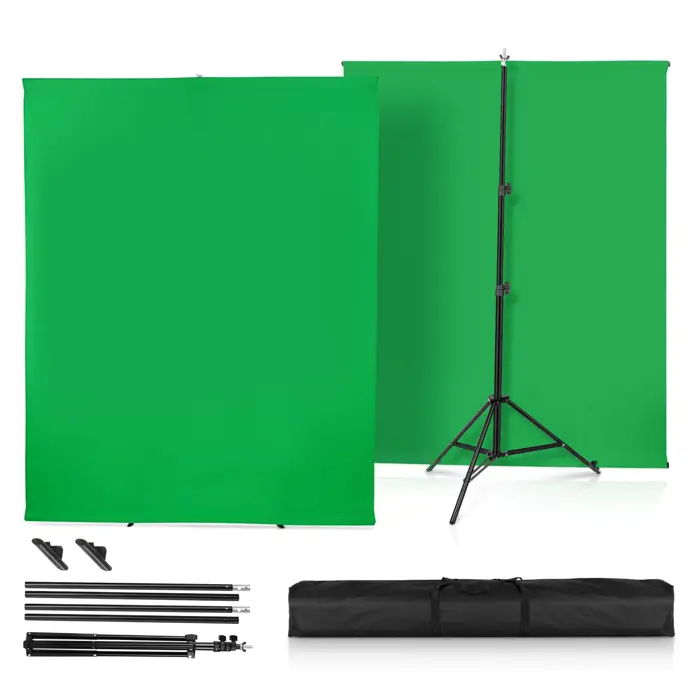 Green Screen Background with Stand, 2x2 m, 1.5x2 m, GreenScreen Photography Background Kit for Gaming, Photo Studio, Stream, Chroma Key