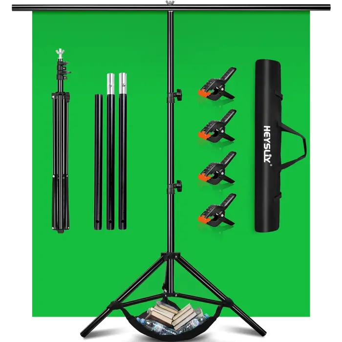 Green Screen Background with Stand, 2x2 m, 1.5x2 m, GreenScreen Photography Background Kit for Gaming, Photo Studio, Stream, Chroma Key