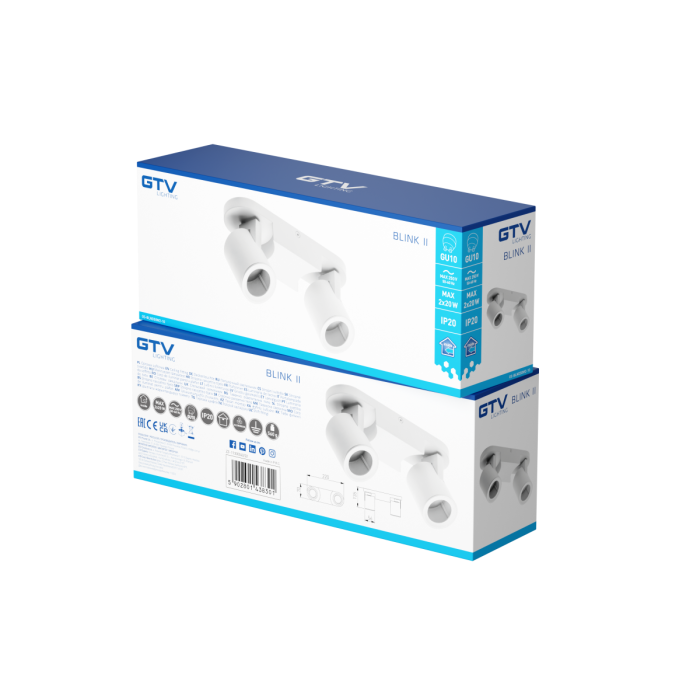 GTV Ceiling lamp BLINK II, max. 250V, 50/60 Hz, GU10, max. 20W*2, IP20, double, white