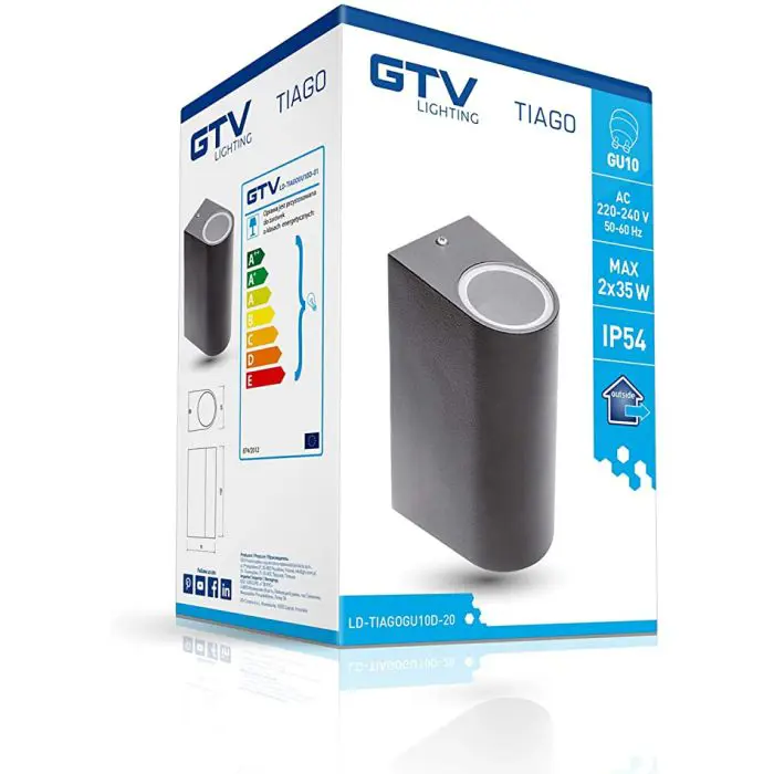 GTV outdoor wall lamp TIAGO 2x GU10 230V IP54, black
