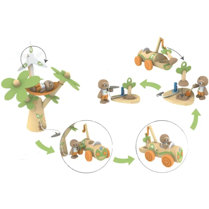 Hape trees with electric car, toy vehicle
