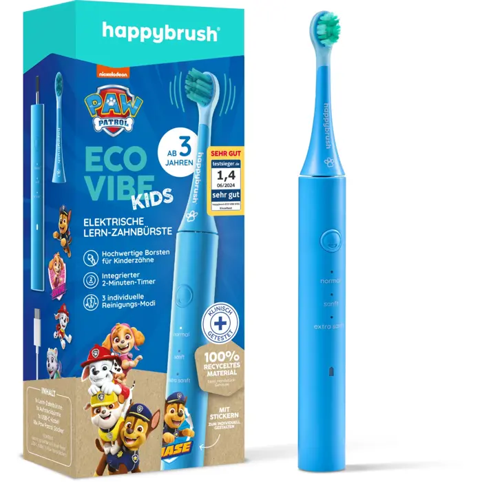 Happybrush ECO VIBE KIDS Paw Patrol + 3 Refills, Electric Toothbrush (light blue)