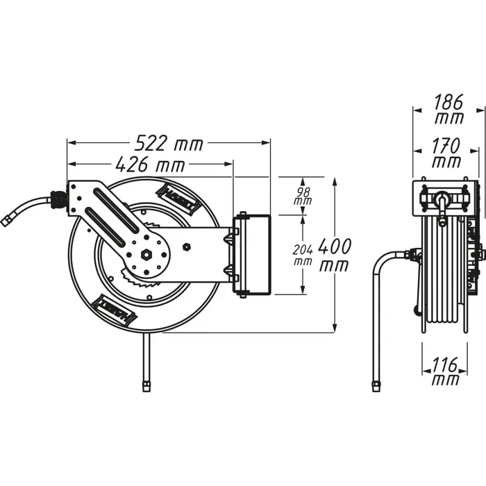 Hazet hose reel open 9040OS-10, 20 meters (blue, 2 meter connection hose)