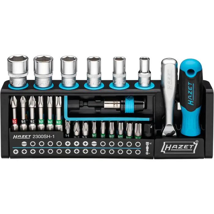 Hazet SmartHolder 2300SH-1, socket and bit set 1/4" black, 39 pieces, including fine-tooth reversible ratchet