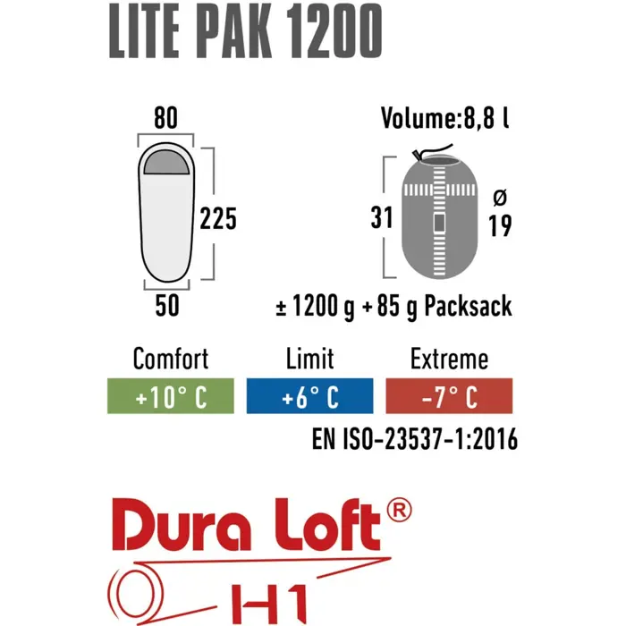 High Peak Lite Pak 1200, sleeping bag (green/red)