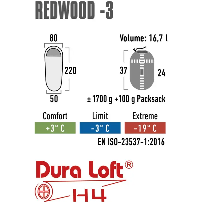 High Peak Redwood -3, sleeping bag (dark red/grey)