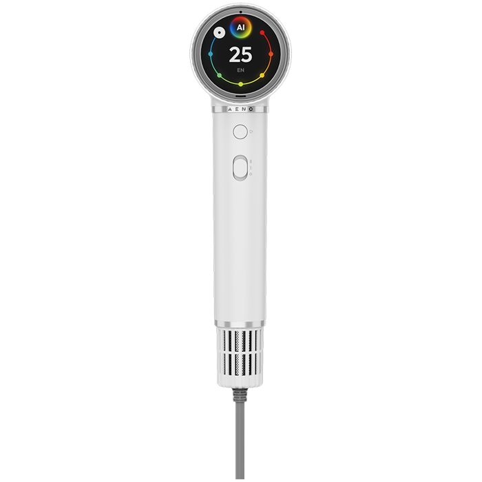 High Speed Hair Dryer, White, 220V-240V~50-60Hz, 1500W, Voice Control, Ionizer, Touch LCD, Infrared Nursing, Infrared Distance Protection, AI Control, Gravity Sensor 110000RPM, Noise less than 67dB