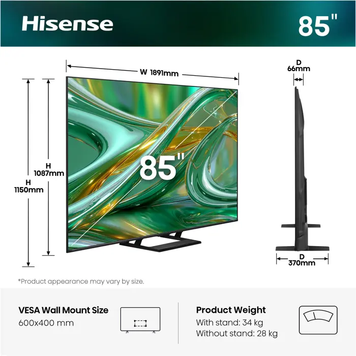 Hisense ULED 85E8S MiniLED (215 cm (85 inches), black/dark gray, UltraHD/4K, triple tuner, subwoofer, 144Hz panel)