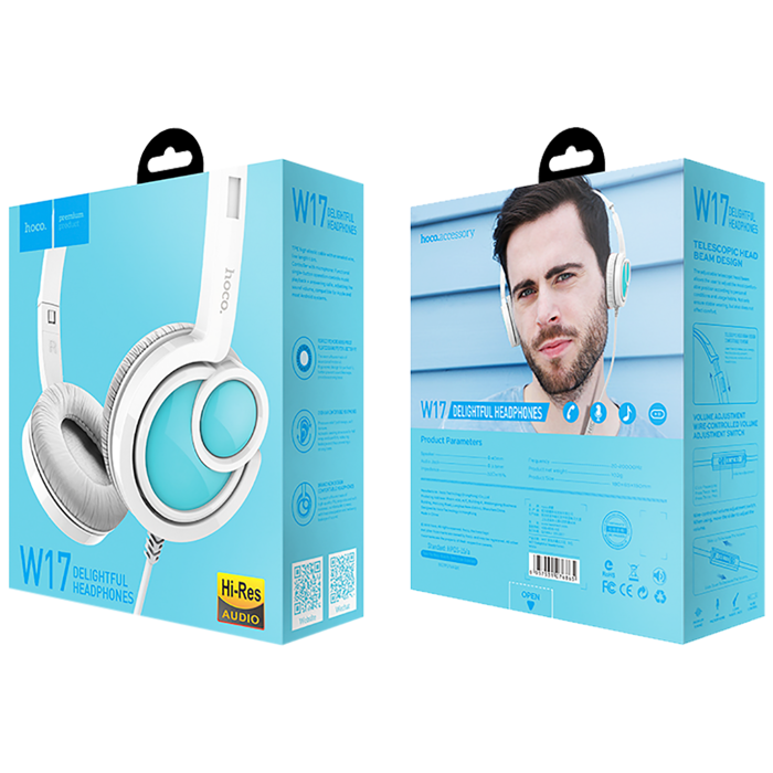 hoco. Slušalice sa mikrofonom, 3.5 mm,dužina kabela 1.5 met,bijela - W17 Delightful Headphones MIC WH