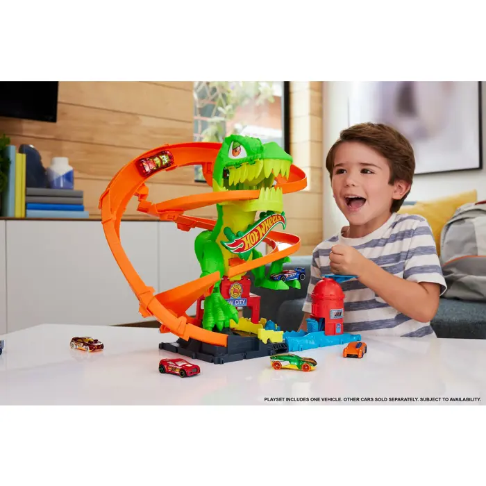 Hot Wheels City Twisted Track Fire Station T-Rex JBM73 MATTEL