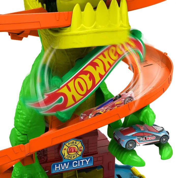 Hot Wheels City Twisted Track Fire Station T-Rex JBM73 MATTEL