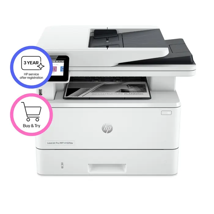 HP LaserJet Pro MFP 4102fdw Printer, Black and white, Printer for Small medium business, Print, copy, scan, fax, Wireless; Instant Ink eligible; Print from phone or tablet; Automatic document feeder
