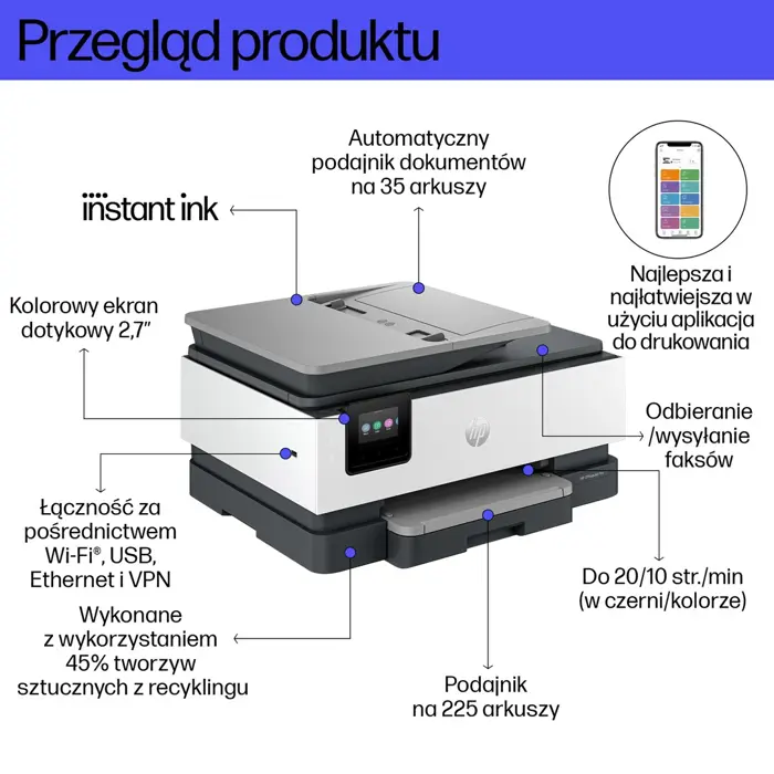 HP OfficeJet Pro HP 8132e All-in-One Printer, Color, Printer for Home, Print, copy, scan, fax, HP Instant Ink eligible; Automatic document feeder; Touchscreen; Quiet mode; Print over VPN with HP+