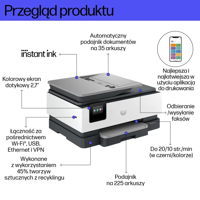 HP OfficeJet Pro HP 8132e All-in-One Printer, Color, Printer for Home, Print, copy, scan, fax, HP Instant Ink eligible; Automatic document feeder; Touchscreen; Quiet mode; Print over VPN with HP+