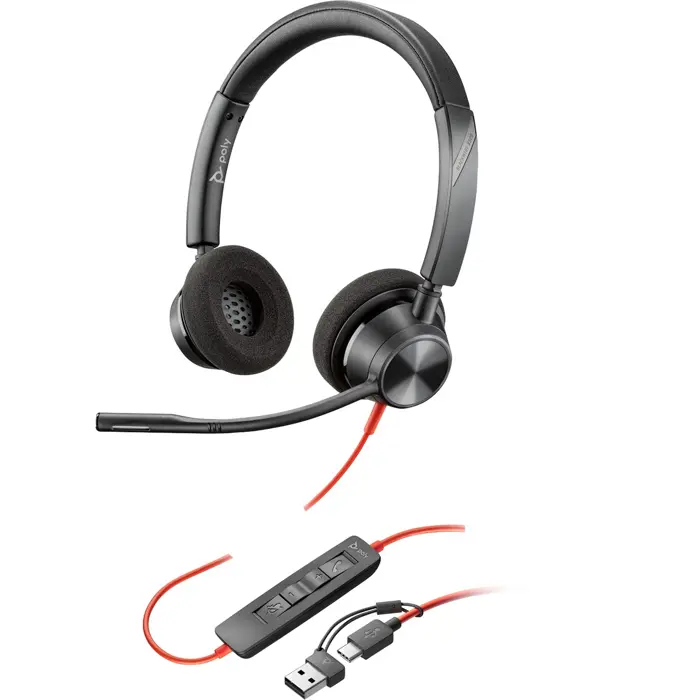 HP Poly Blackwire 3320 USB-C stereo headset + USB-C/A adapter (black)